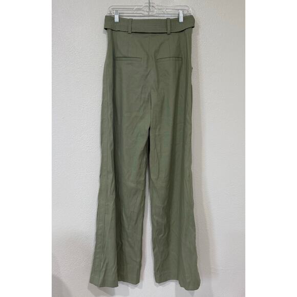 Veronica Beard Rimini Belted Pleated Linen Wide Leg Trouser Pants Sage Green 4 - Picture 5 of 9